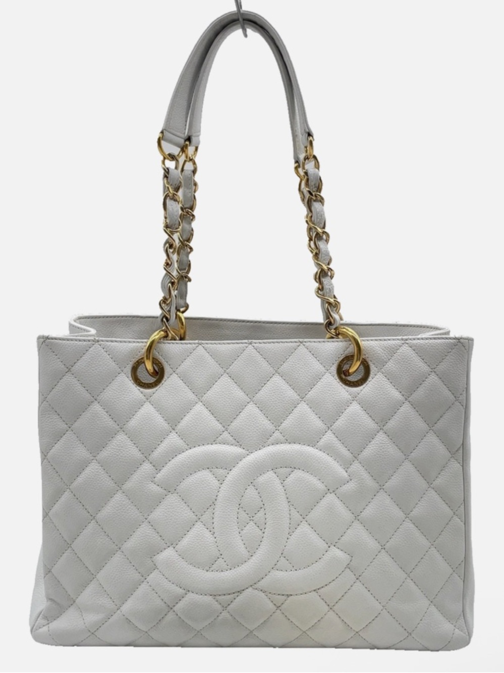 CHANEL Grand Shopping Tote GST White Caviar Leather with 24K Gold Hardware
